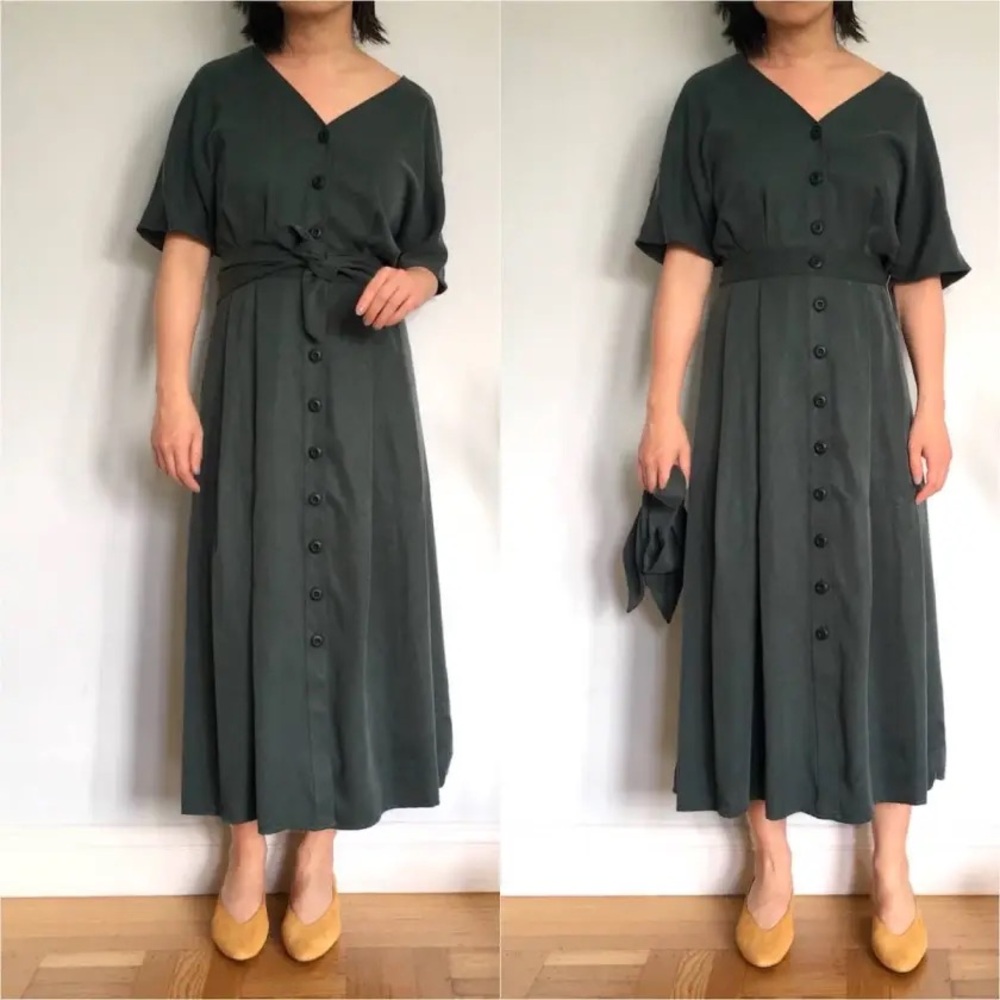 VETTA‎ Deep Green Midi Dress with Button Detail Sz M (TXA945)